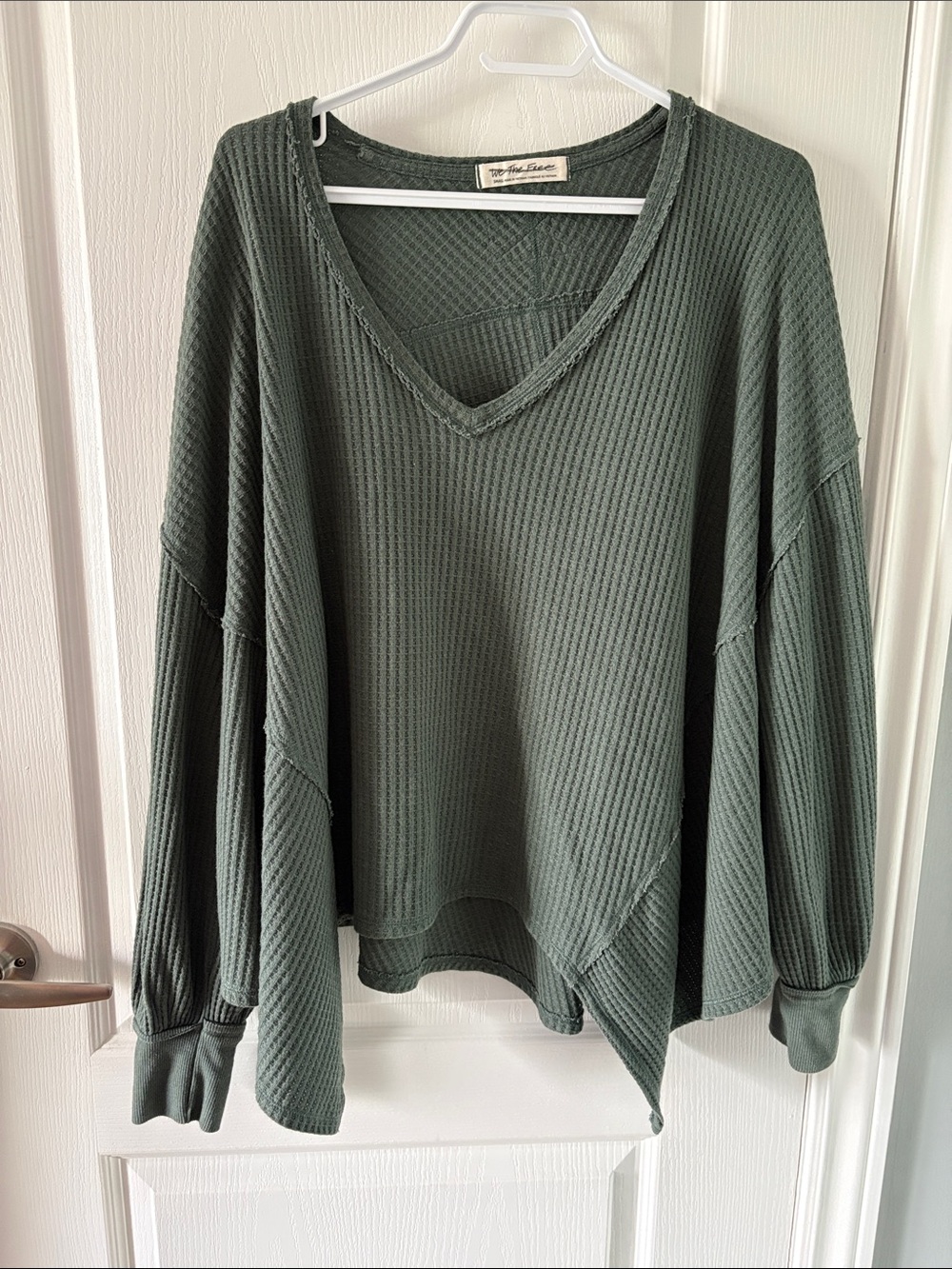 We the Free Waffle V-Neck Pullover in Olive